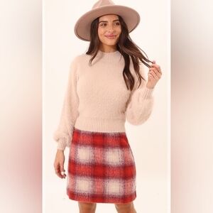 NWT MinkPink Plaid Red Mini Skirt Size Medium
